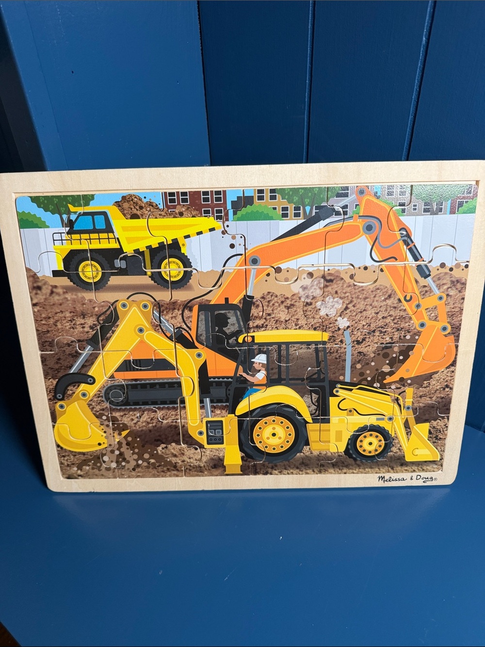 Melissa & Doug Yellow and Orange Construction Vehicles Wooden Puzzle